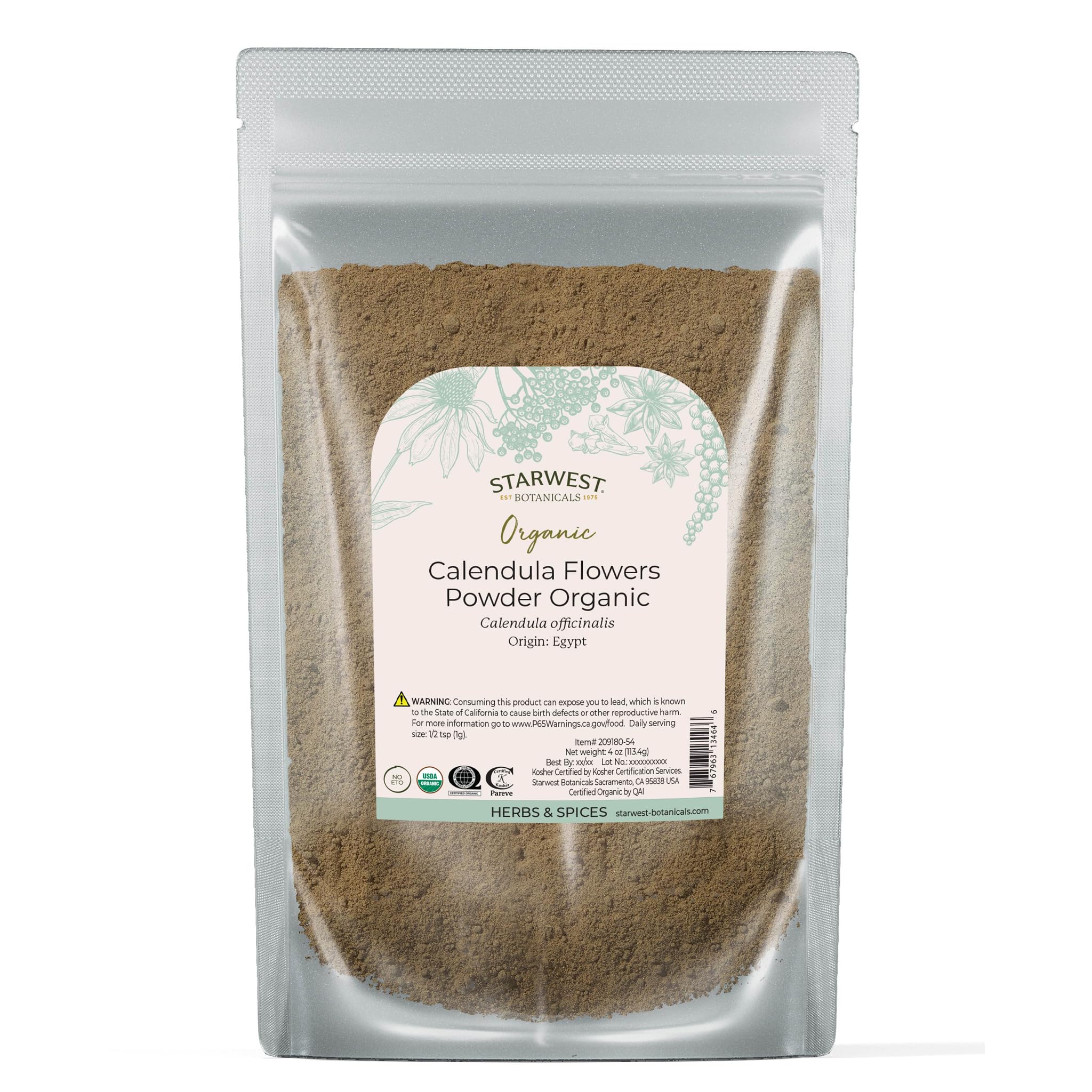 Starwest Calendula Flower Powder 4 oz pouch - front