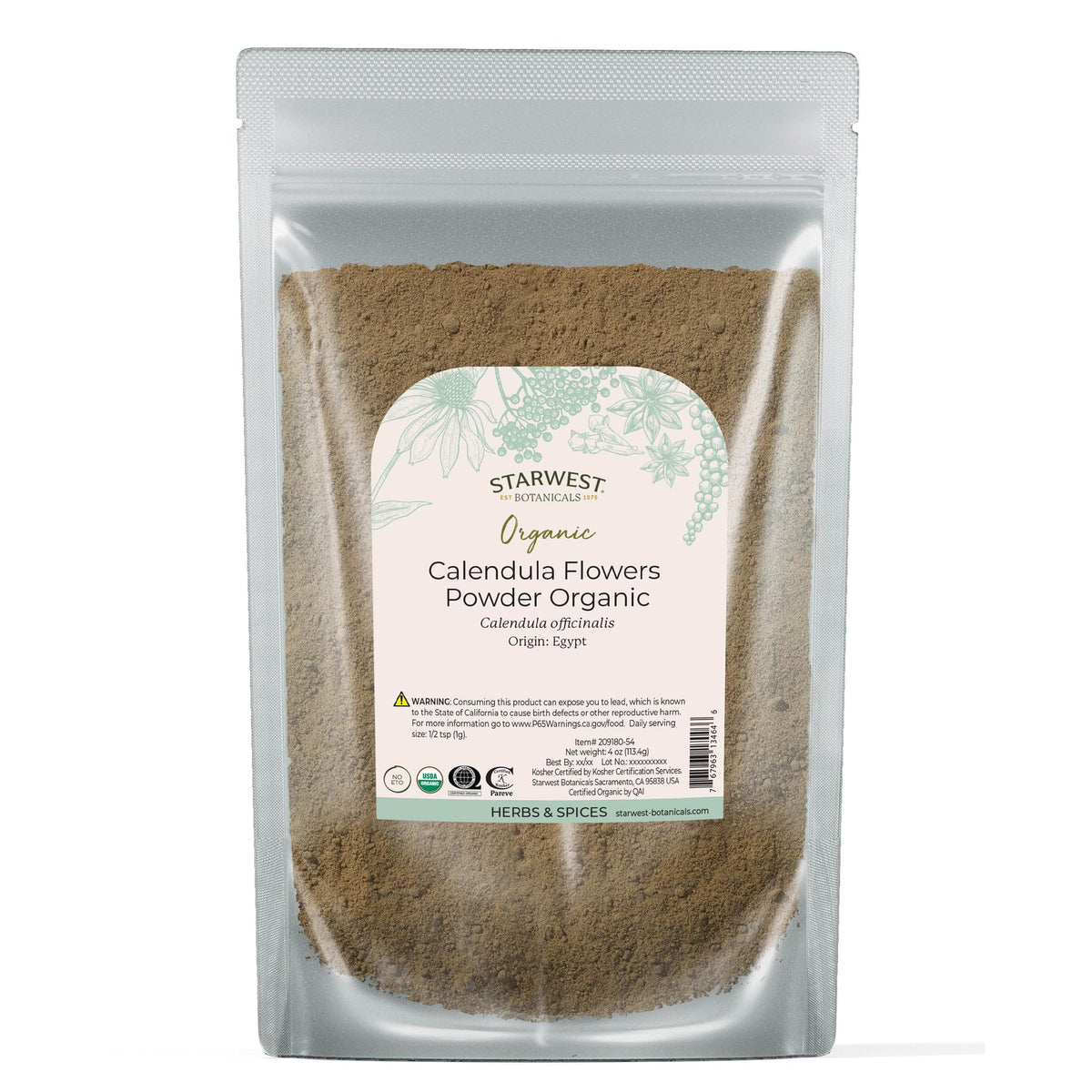 Starwest Calendula Flower Powder 4 oz pouch - front