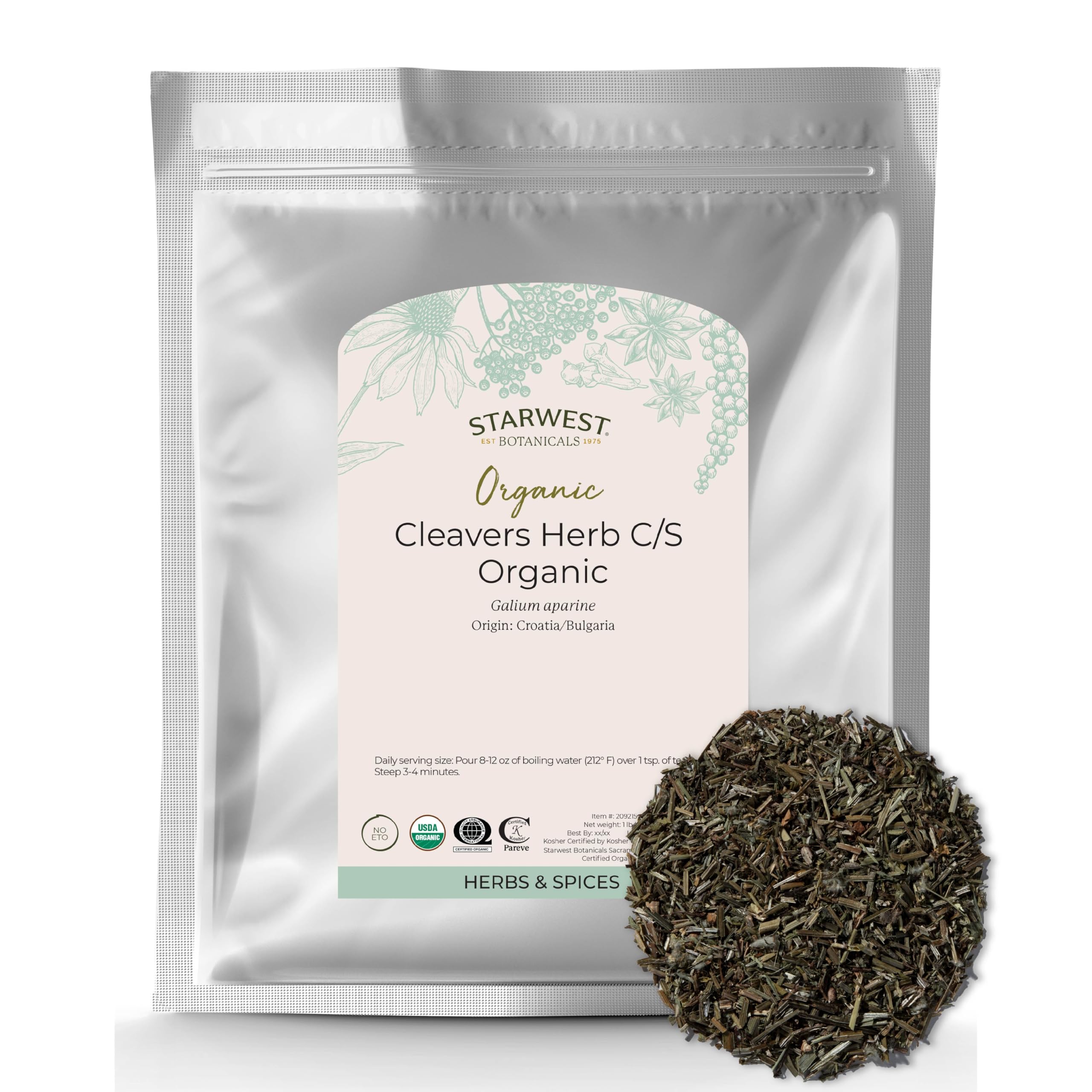 Organic dried cleavers herb in 1 lb bag