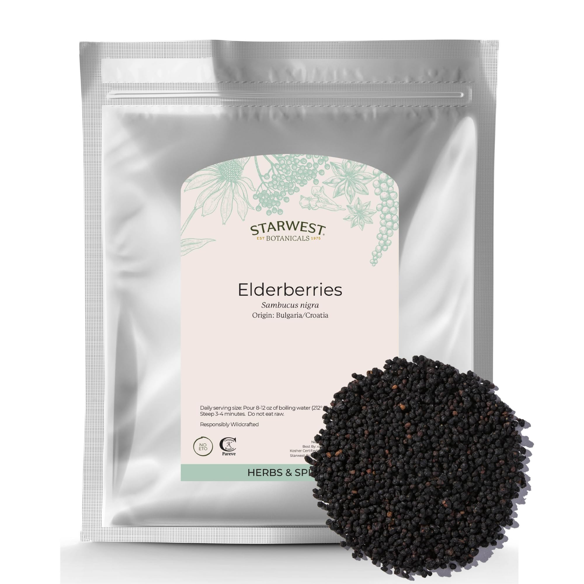 Starwest Botanicals dried elderberries 1 lb bag