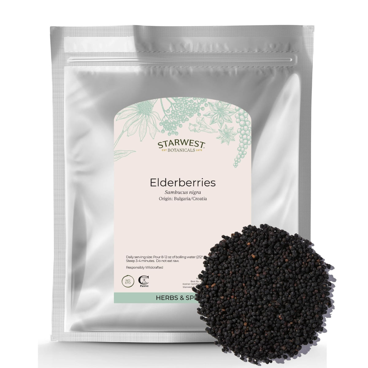 Starwest Botanicals dried elderberries 1 lb bag