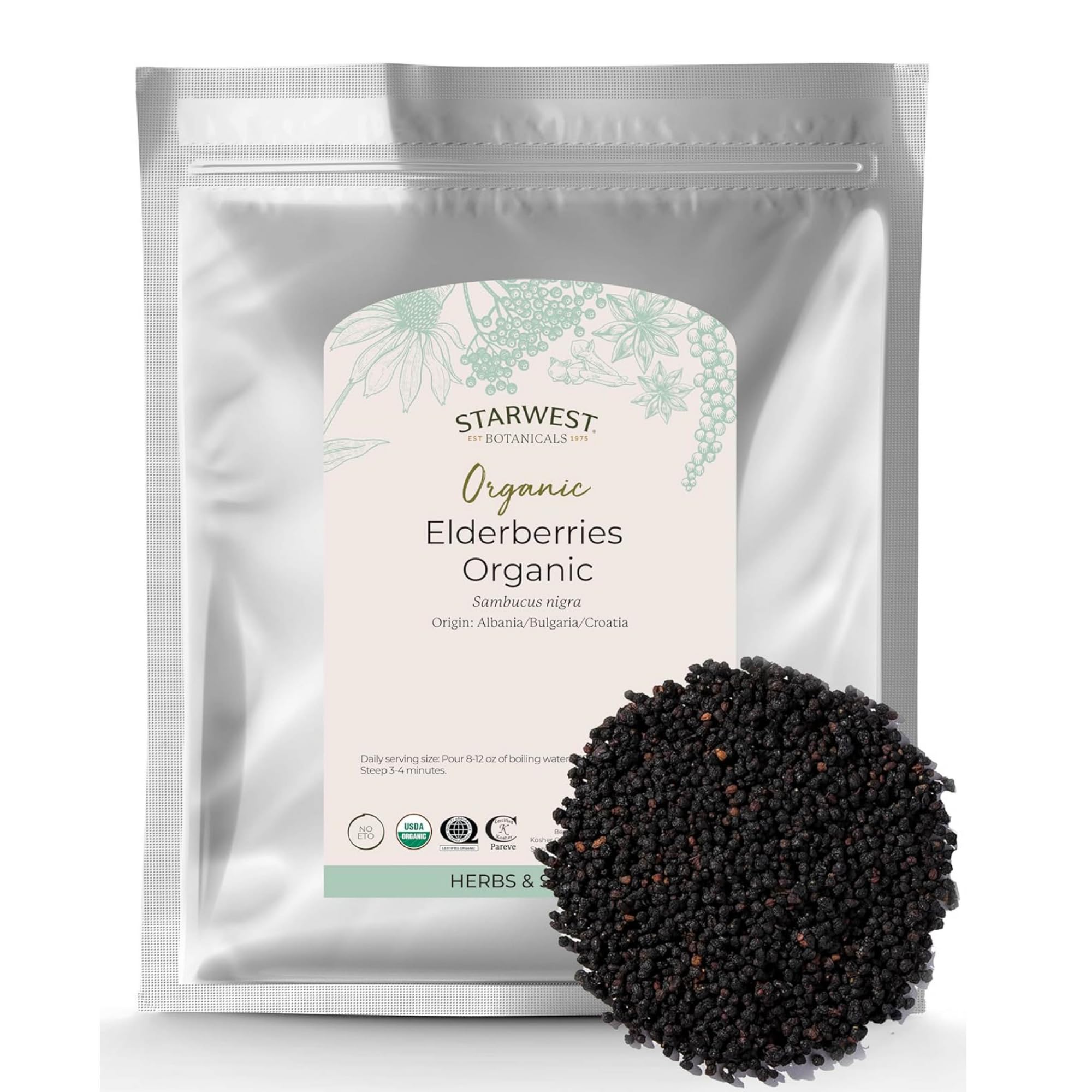 Starwest Botanicals Organic Dried Elderberries - 2 lb Bulk