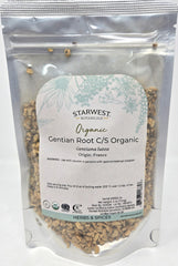 Starwest Botanicals Organic Gentian Root C/S 4 oz package in resealable mylar bag