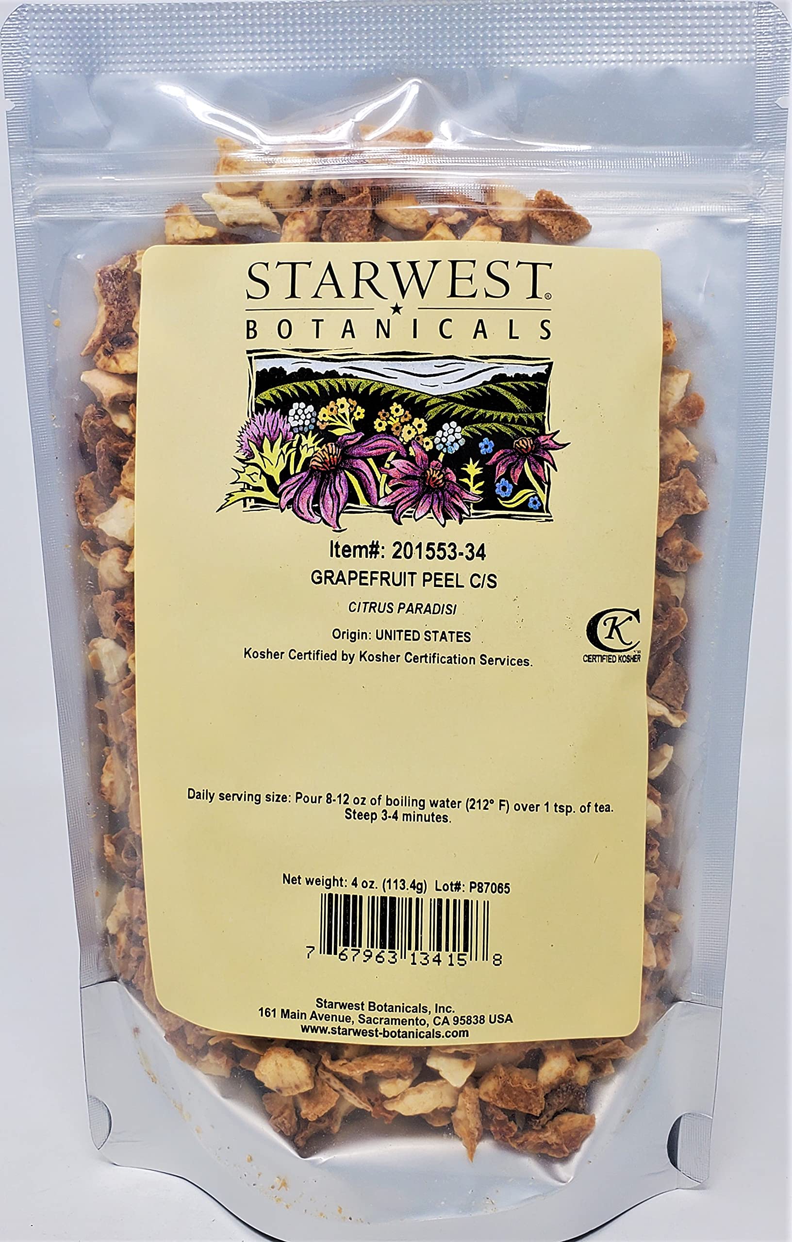 Dried grapefruit peel, cut and sifted, 4 oz package from Starwest Botanicals