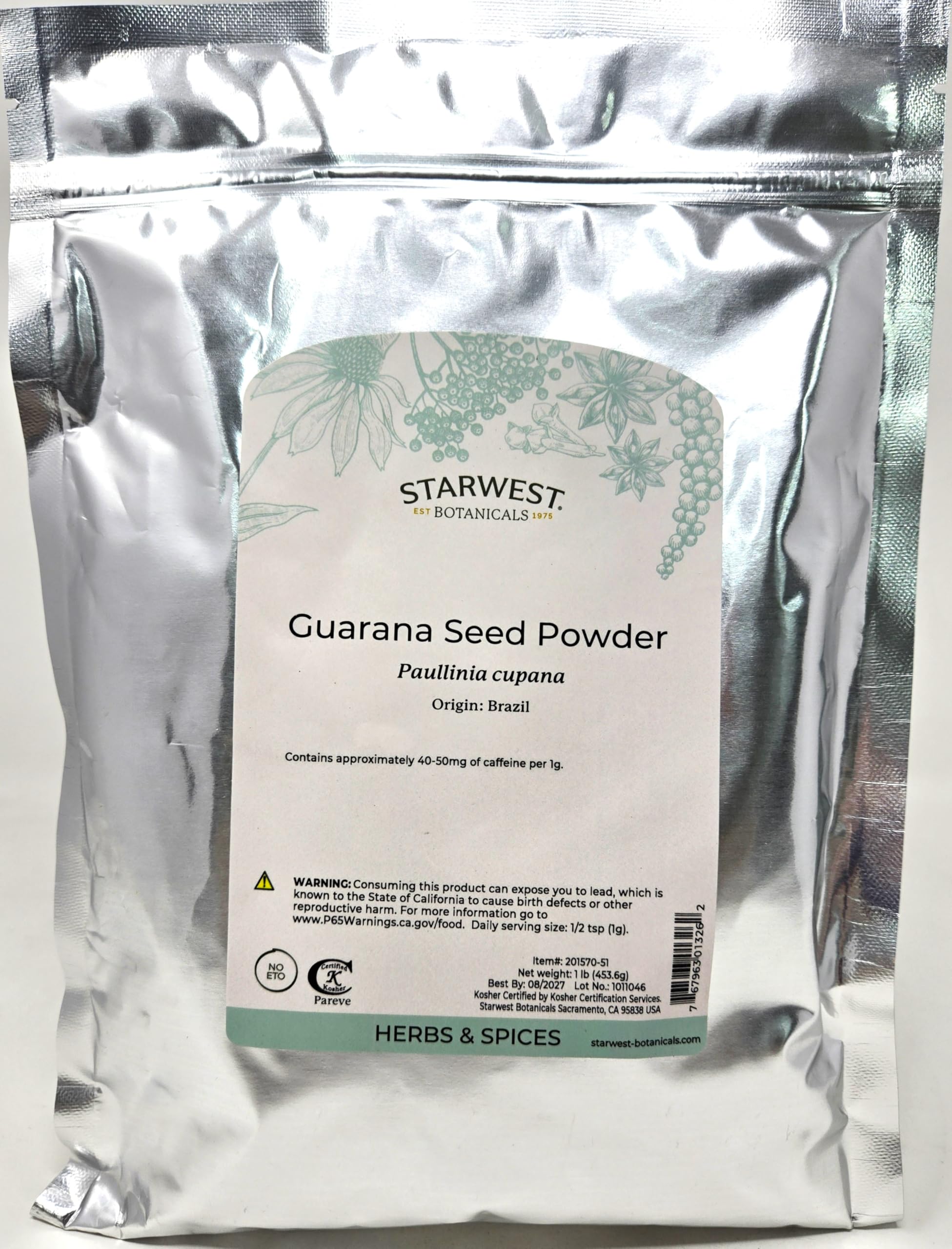 Starwest Guarana Seed Powder 1 lb - front view