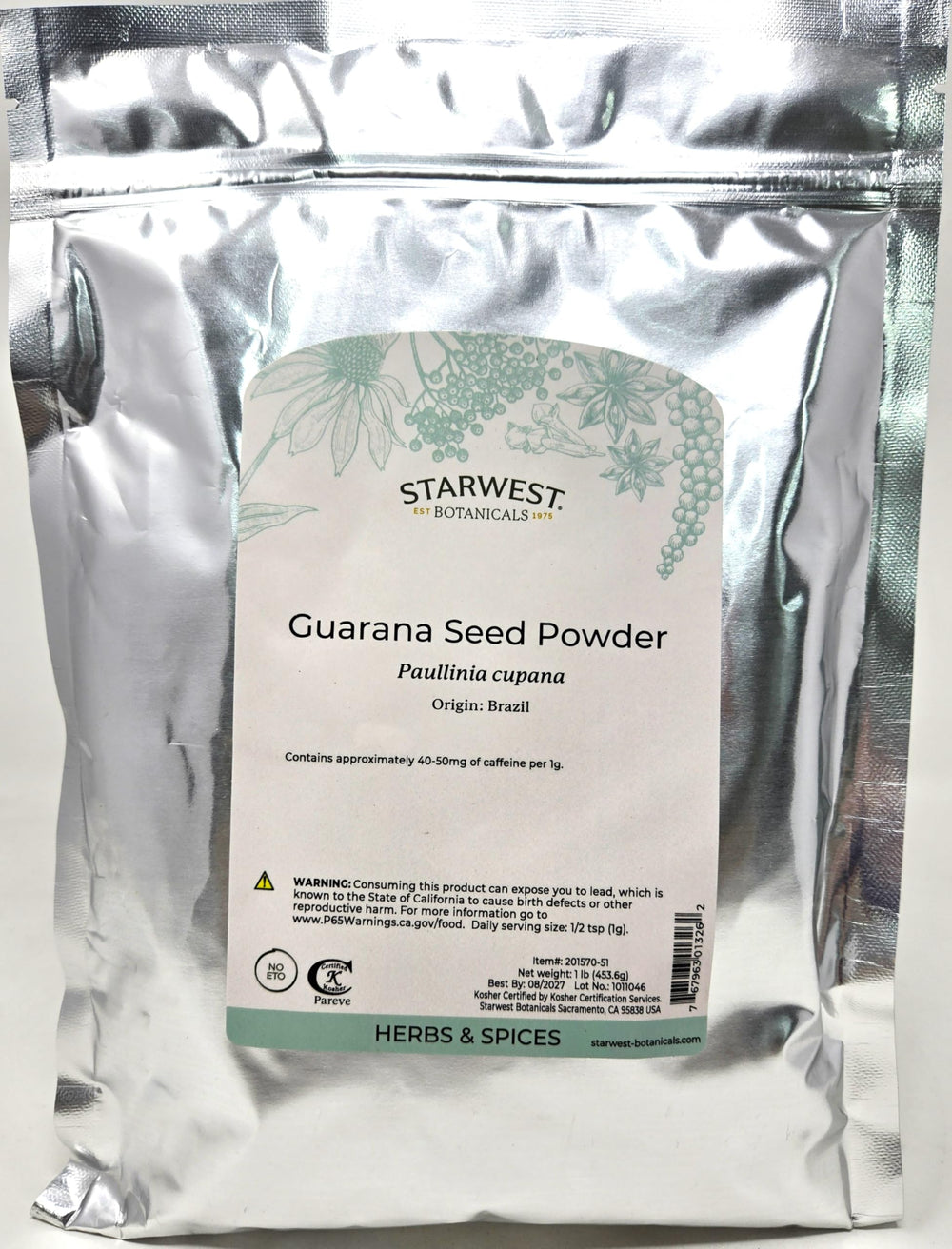 Starwest Guarana Seed Powder 1 lb - front view