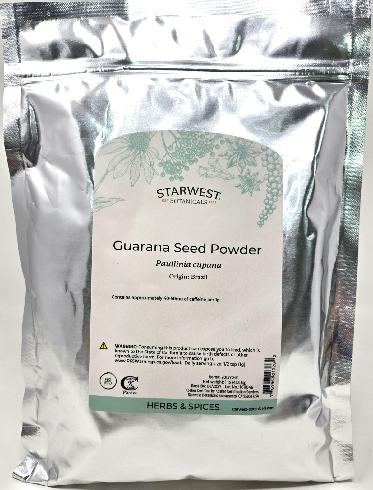 Starwest Guarana Seed Powder 1 lb - front view