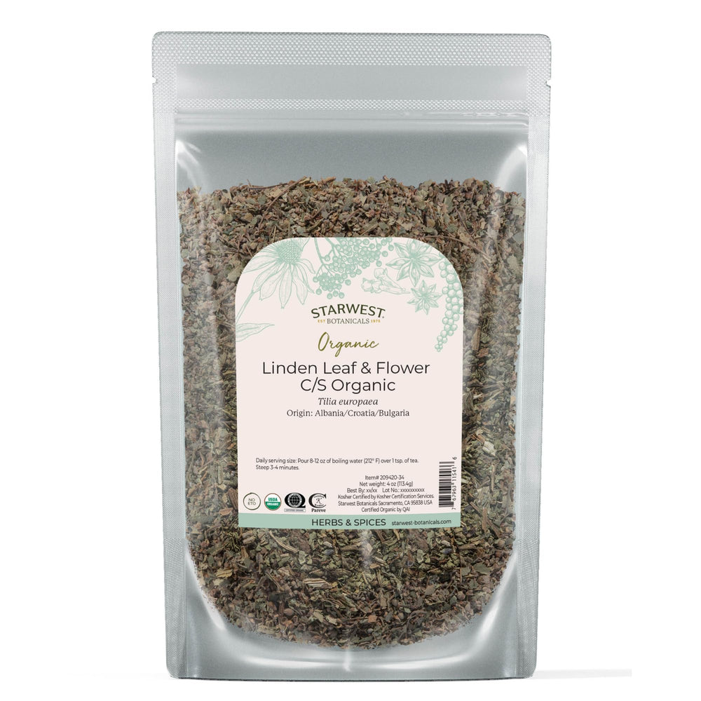 Front view of Starwest Linden Leaf & Flowers 4 oz pouch