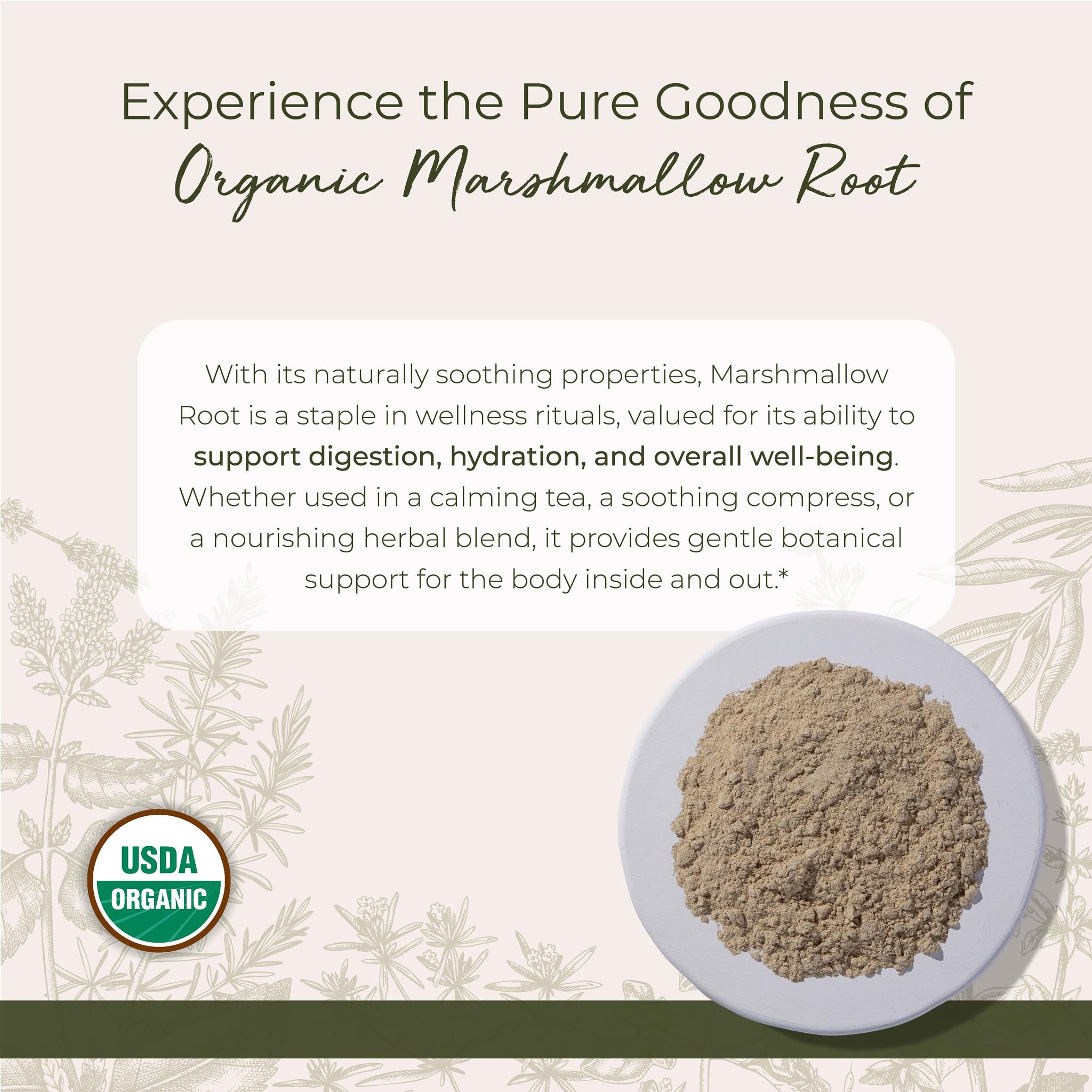 Organic marshmallow root powder label