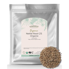 Starwest Botanicals Nettle Root Organic 1 lb bag label