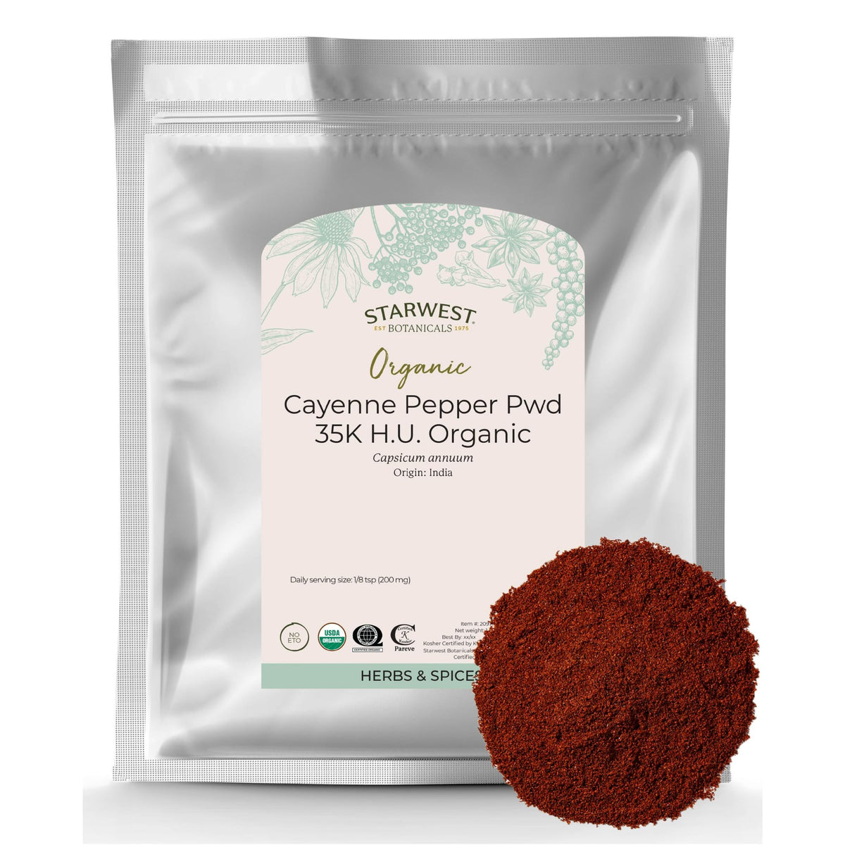 Starwest Organic Cayenne Pepper Powder 35,000 SHU in 1 lb bag