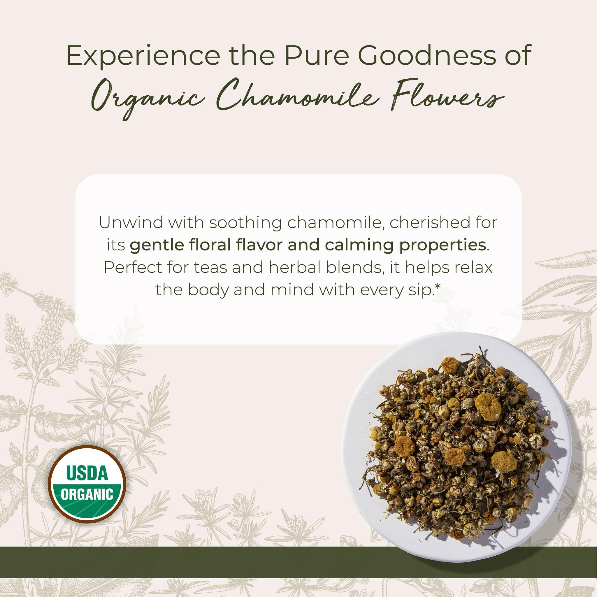 Back label of Starwest Organic Chamomile Flowers Whole 4oz pouch