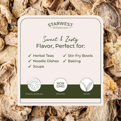 Close-up of 1/4 inch cut and sifted dried ginger root