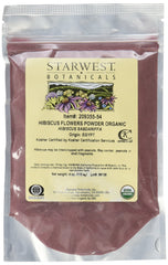 Organic Hibiscus Flower Powder, 4 oz by Starwest Botanicals in a resealable mylar bag