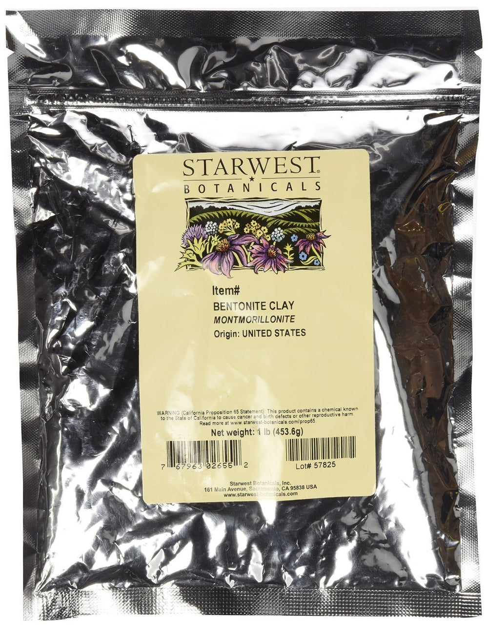 Starwest Botanicals Sodium Bentonite Clay 1 lb jar - front view