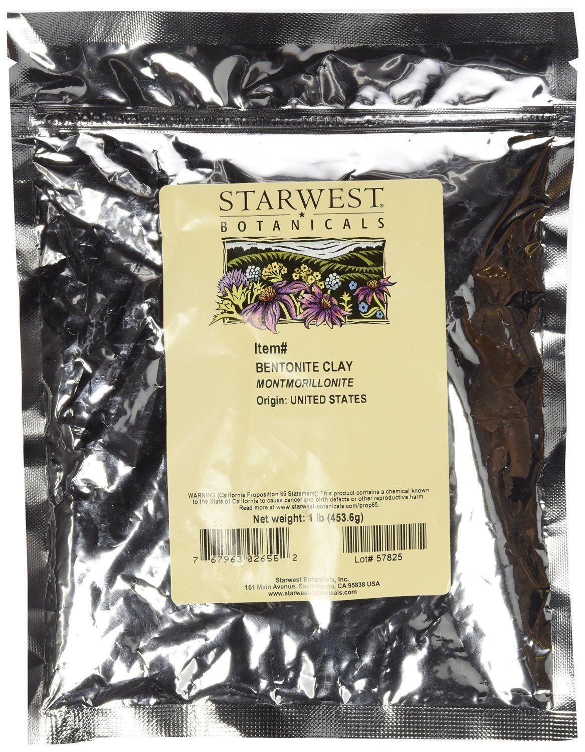 Starwest Botanicals Sodium Bentonite Clay 1 lb jar - front view