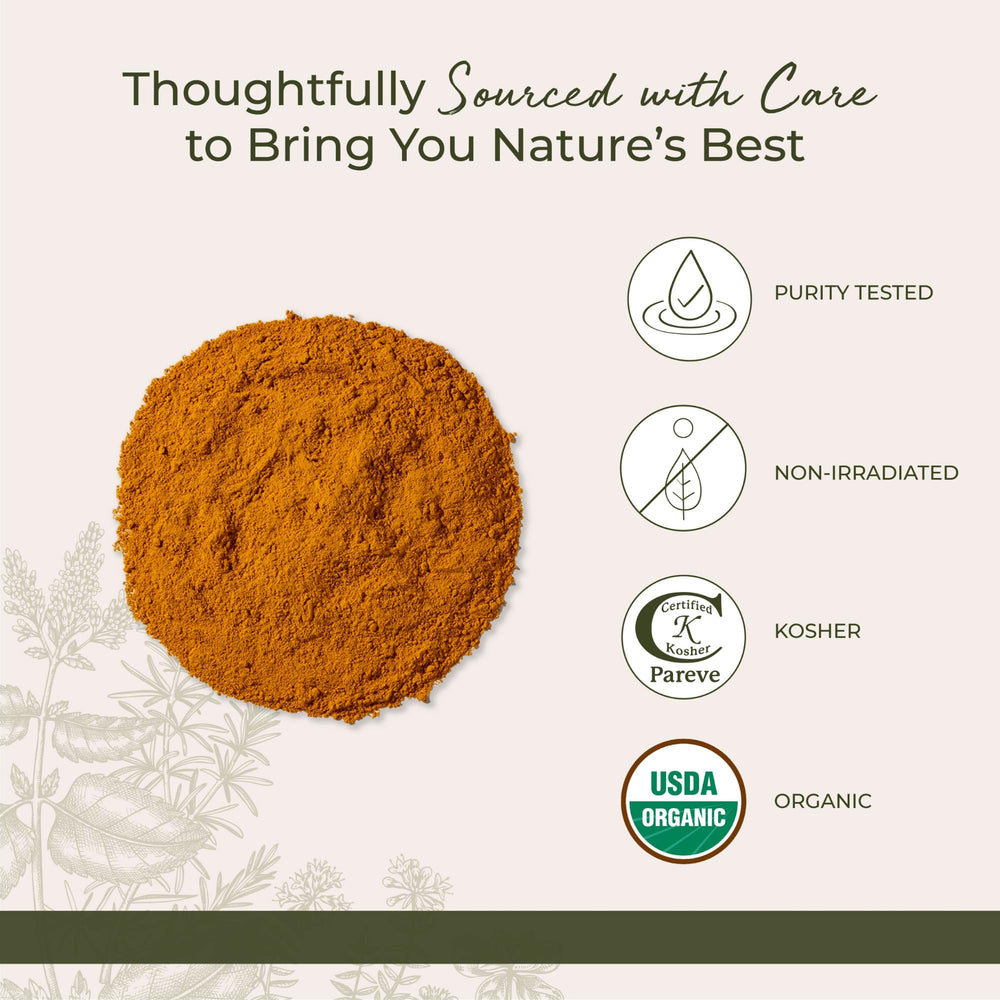 Ground turmeric powder in a wooden bowl with spices