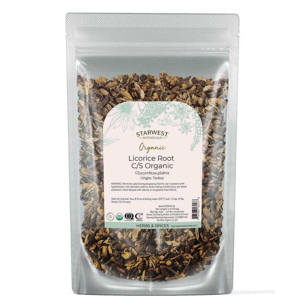 Starwest Botanicals Organic Dried Licorice Root in 4 oz resealable pouch