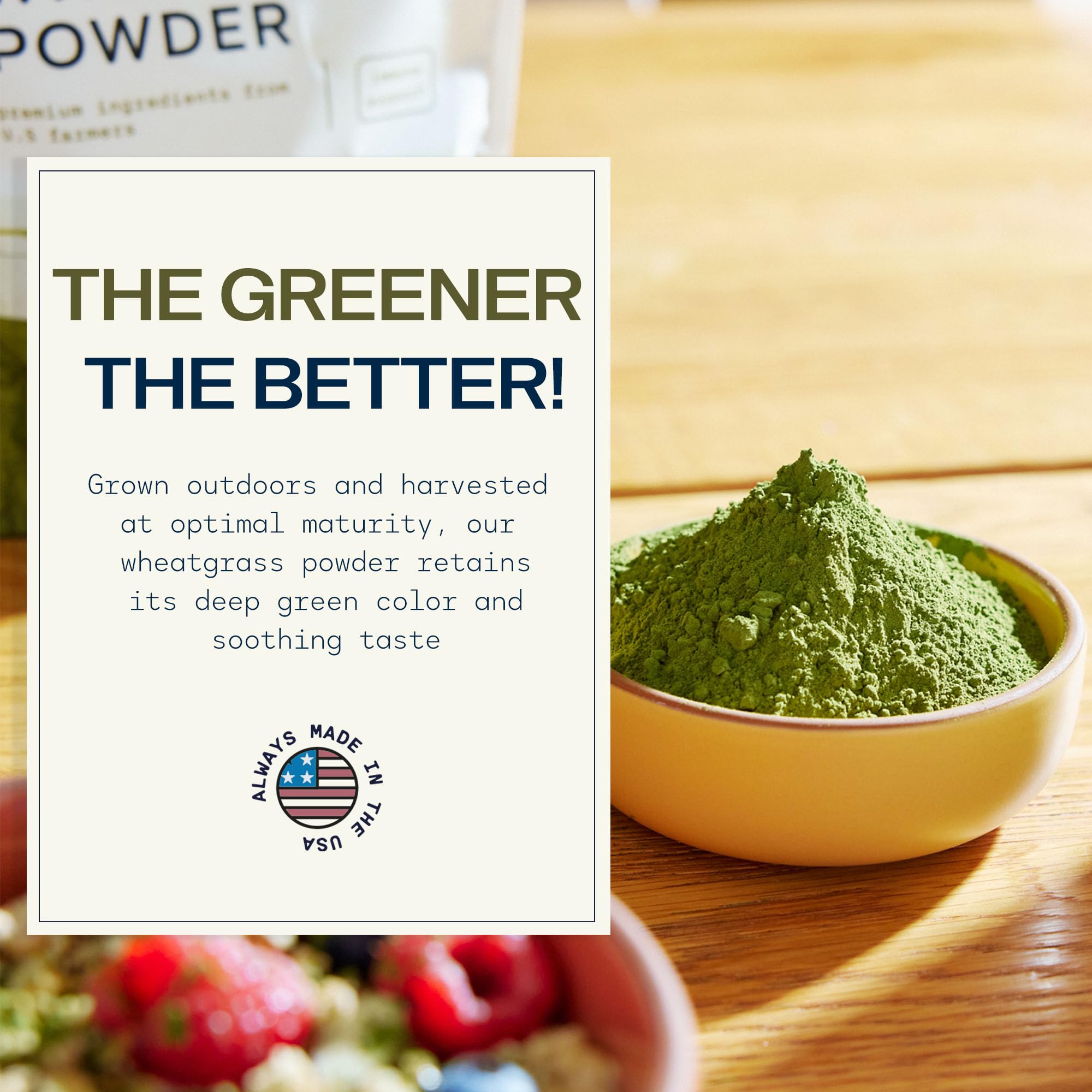 Stateside Growers plant-based nutrition graphic emphasizes protein, fiber, and vitamins.