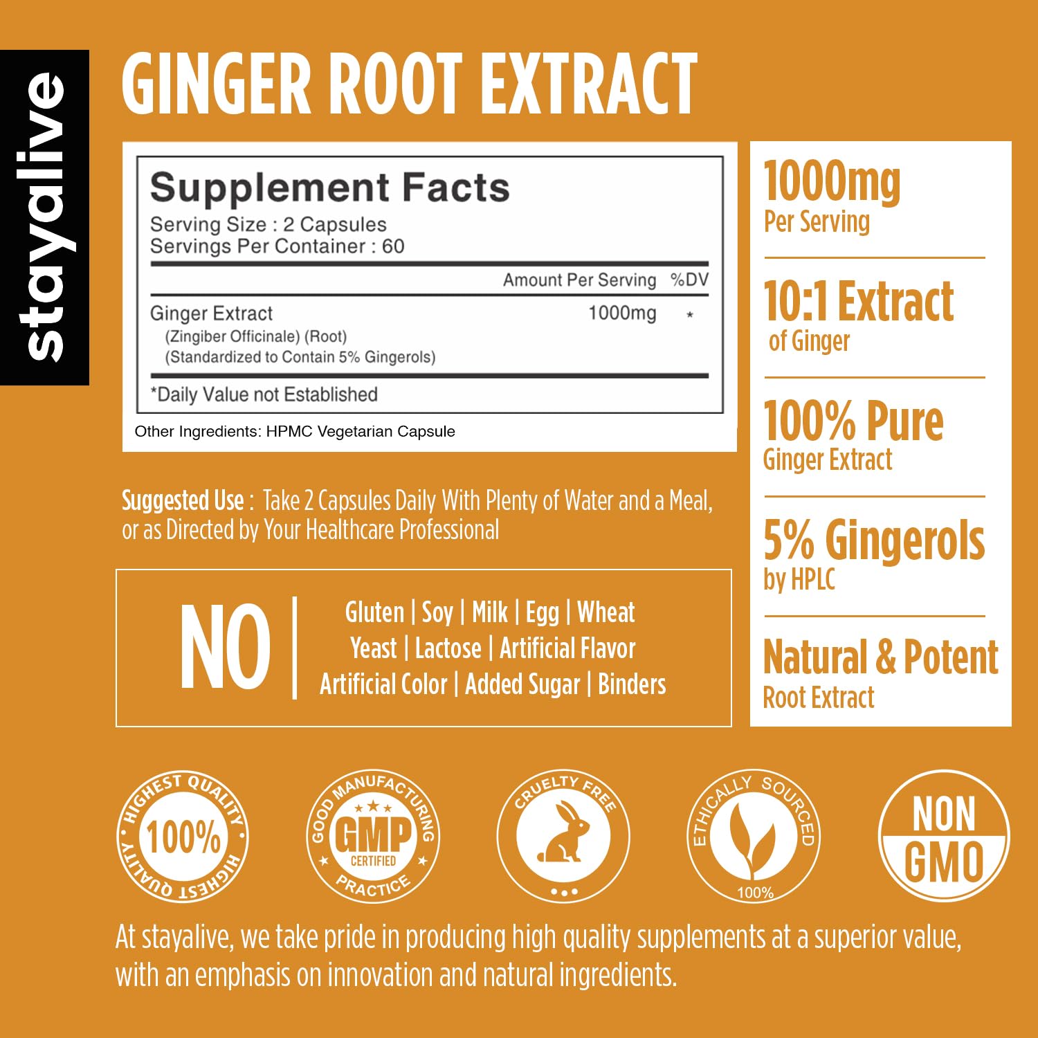 Front view of Stay Alive Ginger Root Capsules bottle