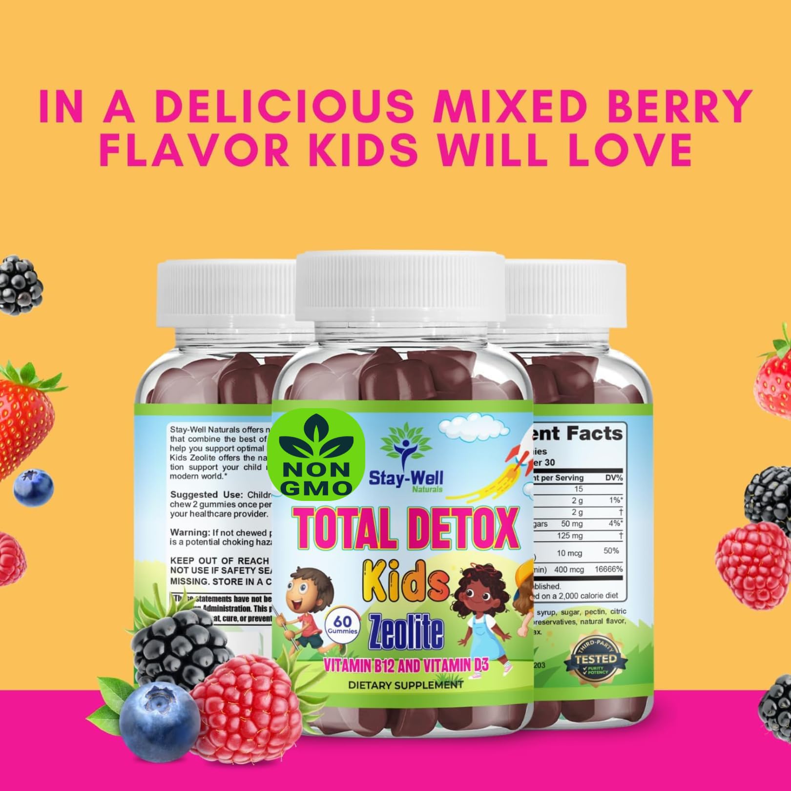 Stay-Well Naturals Gummy texture closeup hints kid-friendly bite and convenience.