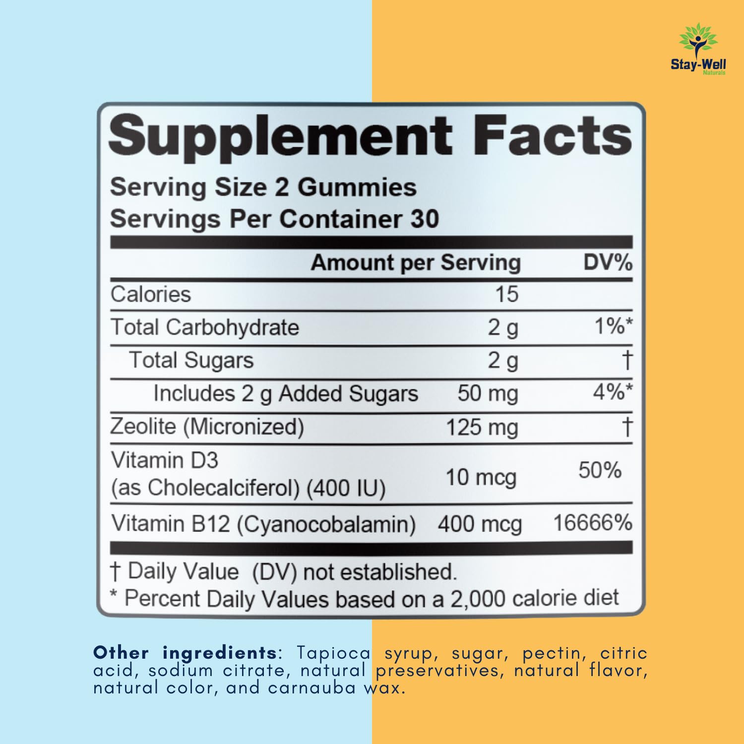 Stay-Well Naturals Non-GMO label communicates a clean ingredient choice.