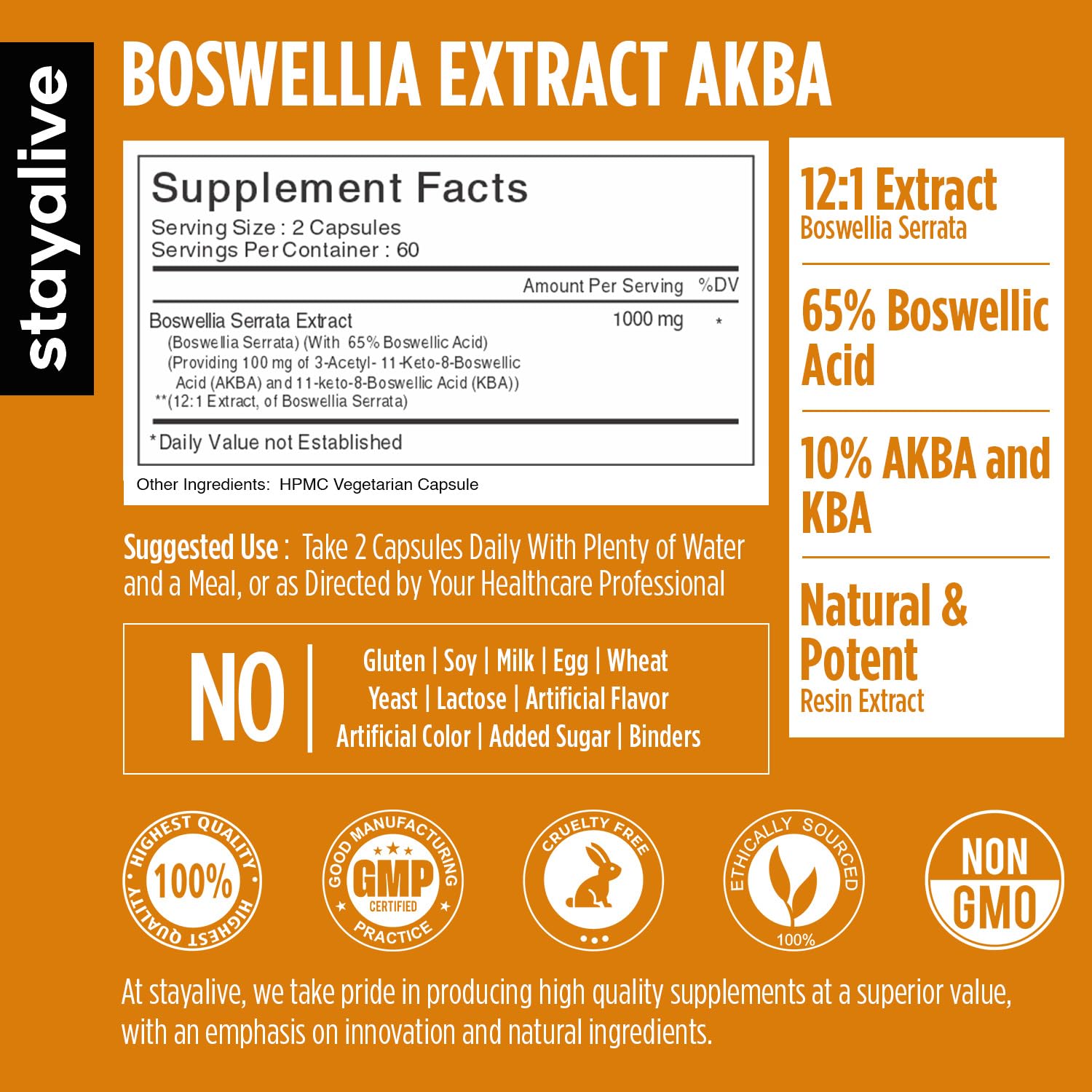 Close-up of StayAlive Boswellia Serrata 1000mg capsules