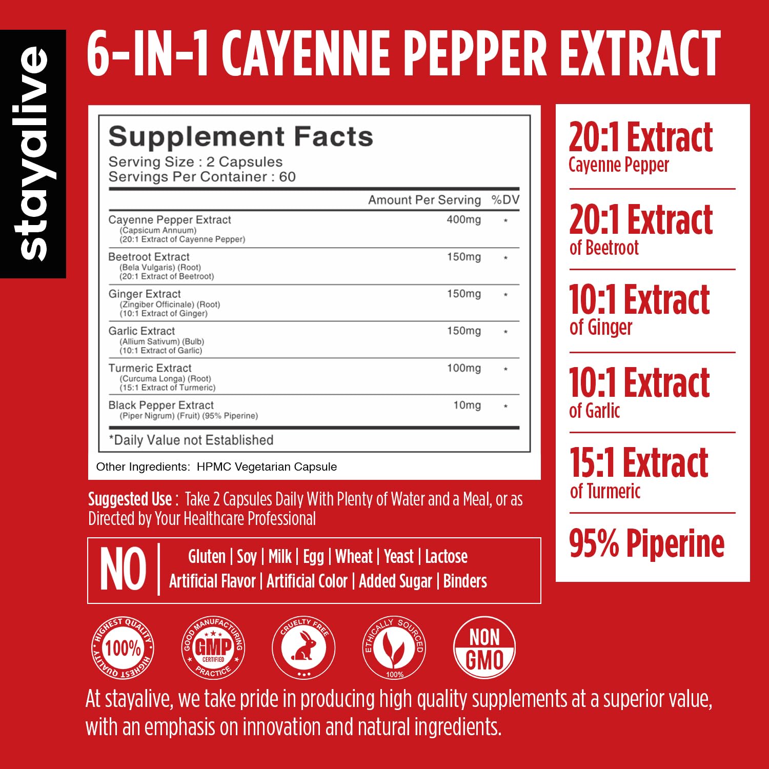 Back view showing supplement facts label on StayAlive bottle