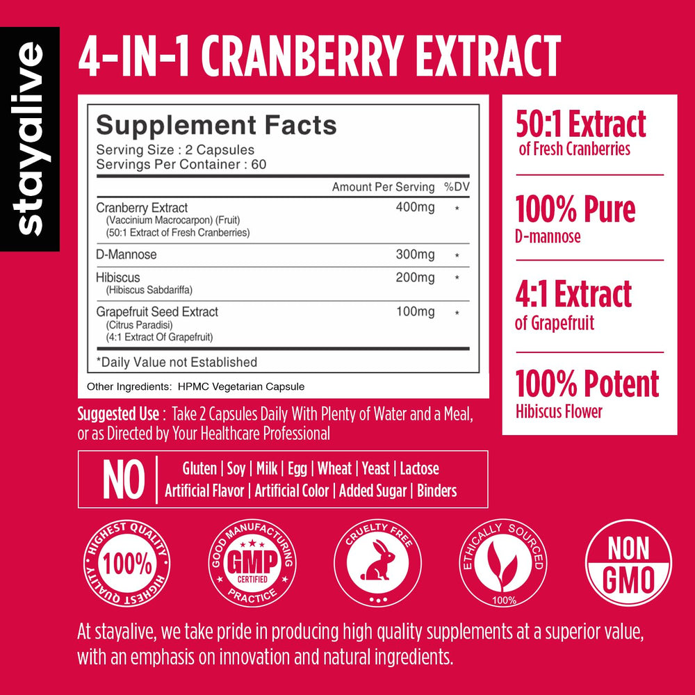 Cranberry extract capsules with D-mannose and hibiscus
