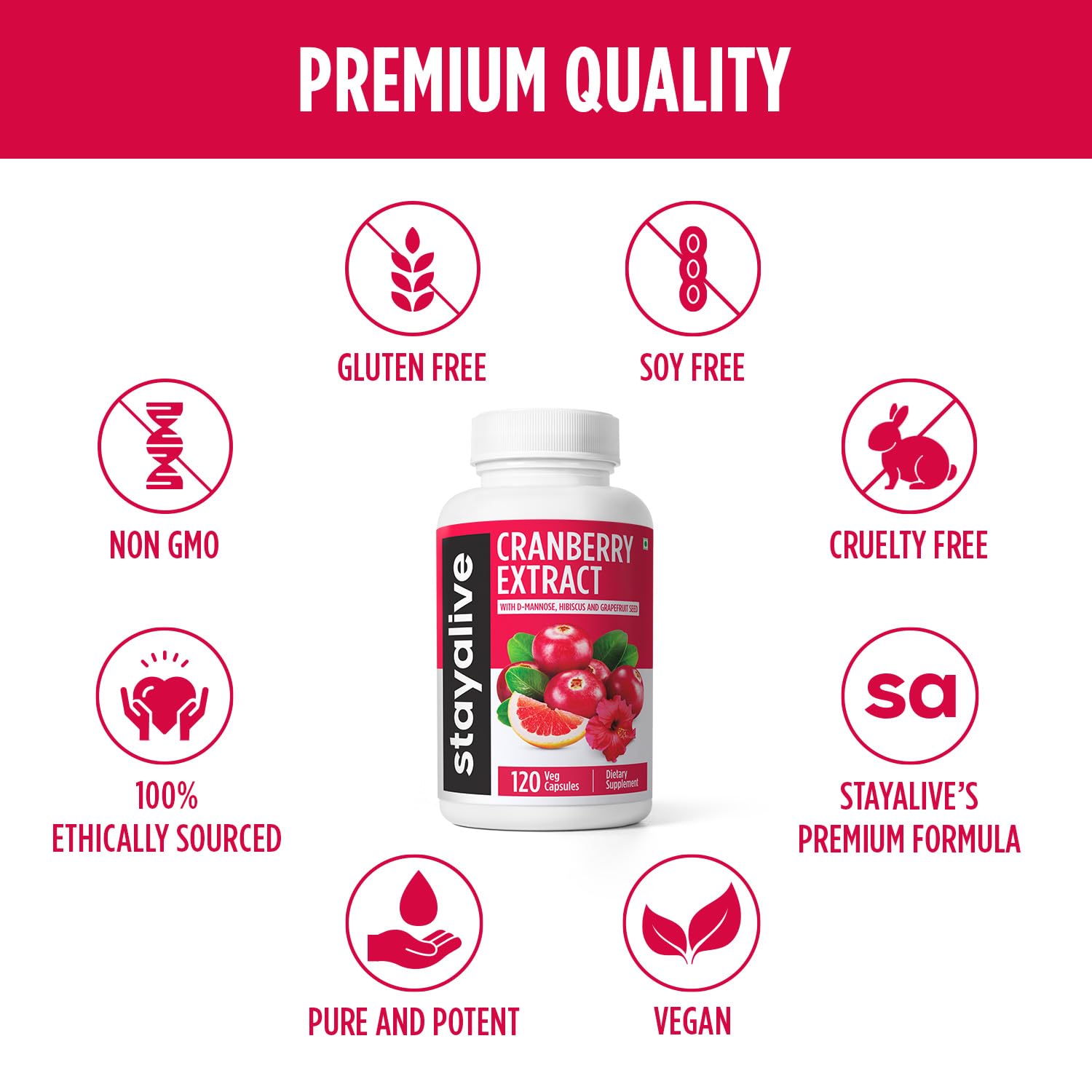 Vegan, non-GMO, gluten-free cranberry-d-mannose capsules