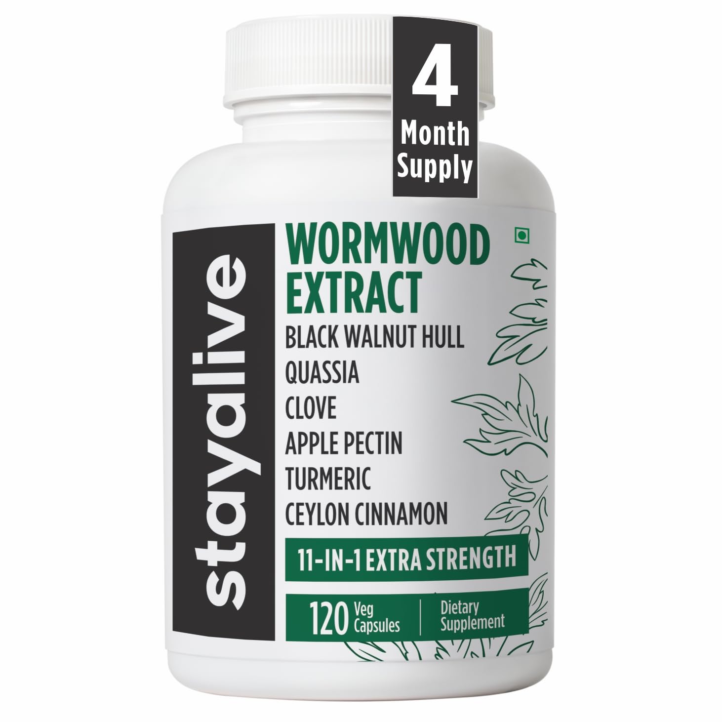 Front view of STAY ALIVE Wormwood Cleanse bottle