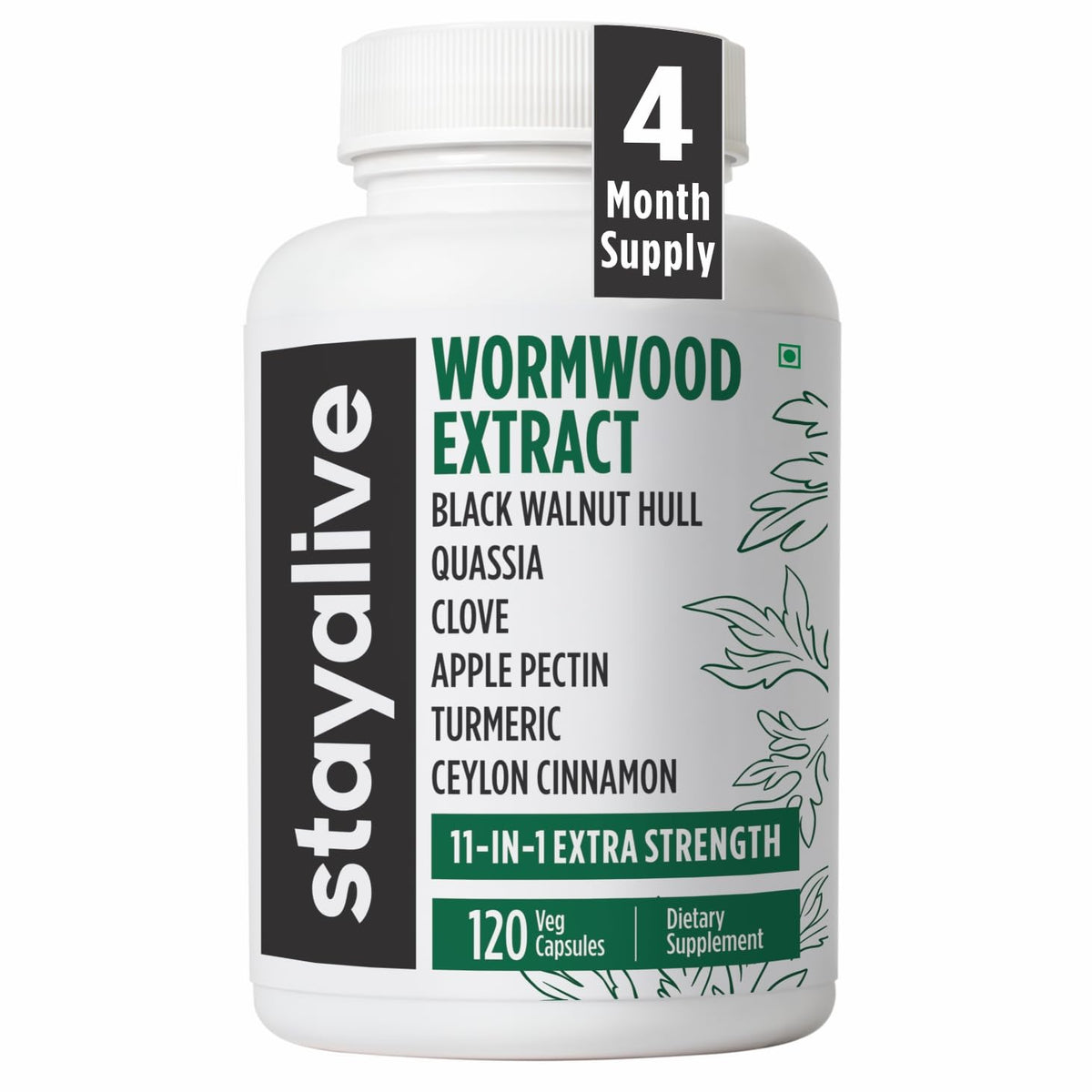 Front view of STAY ALIVE Wormwood Cleanse bottle