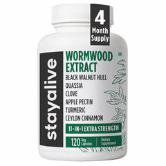Front view of STAY ALIVE Wormwood Cleanse bottle