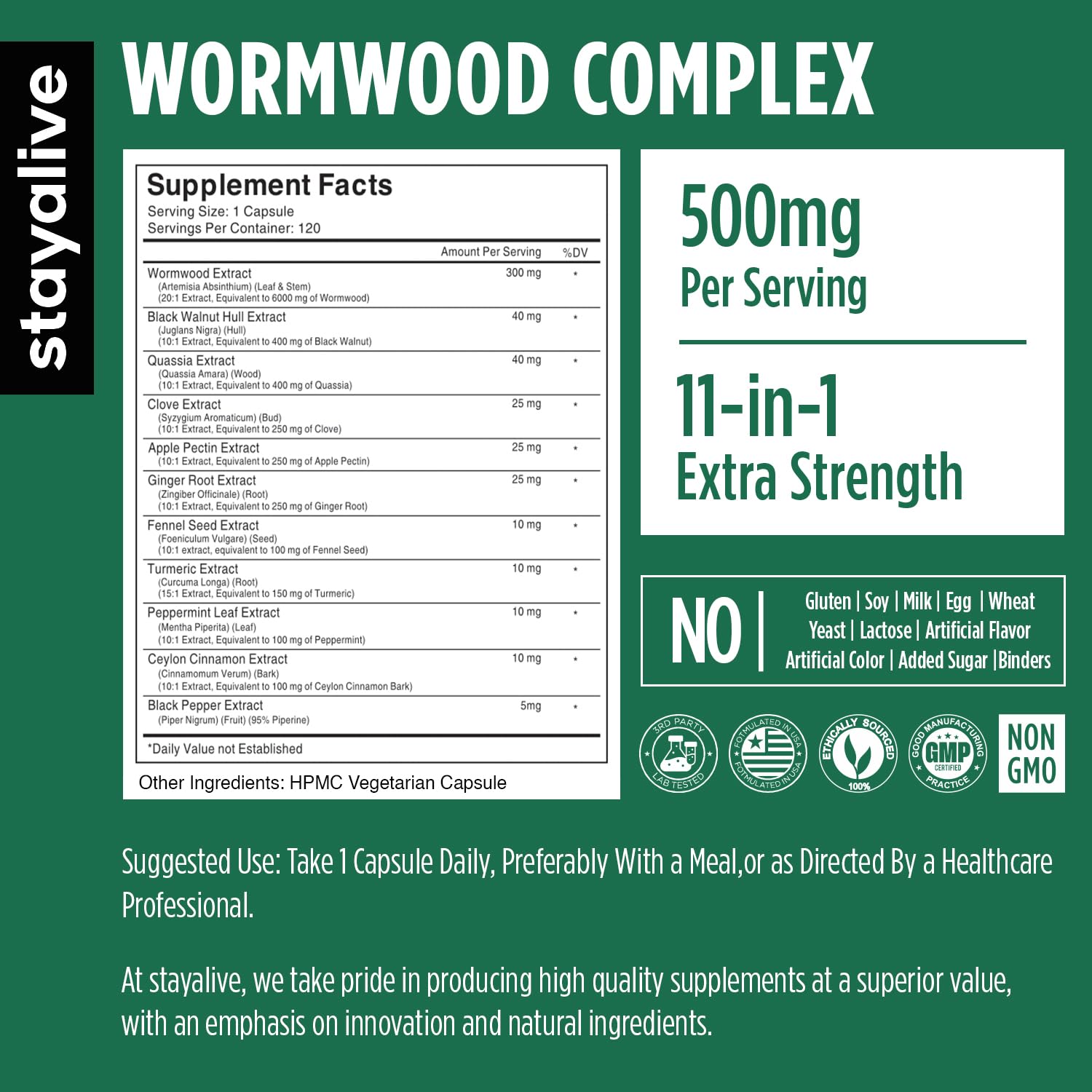 Close-up of STAY ALIVE Wormwood Cleanse label