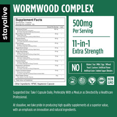 Close-up of STAY ALIVE Wormwood Cleanse label