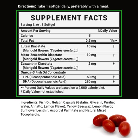 Graphic showing lutein, zeaxanthin, and meso-zeaxanthin ingredients