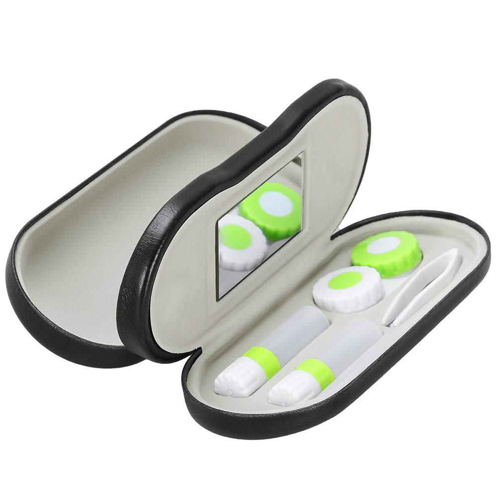 Black SteelFever 2-in-1 double-sided glasses and contact lens case, front view