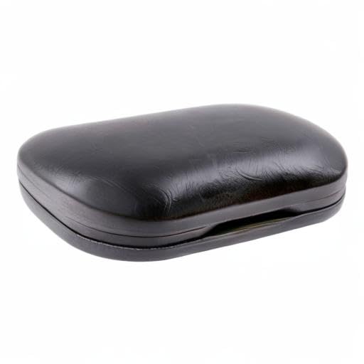Overall product view: black dual-compartment case for glasses and lenses