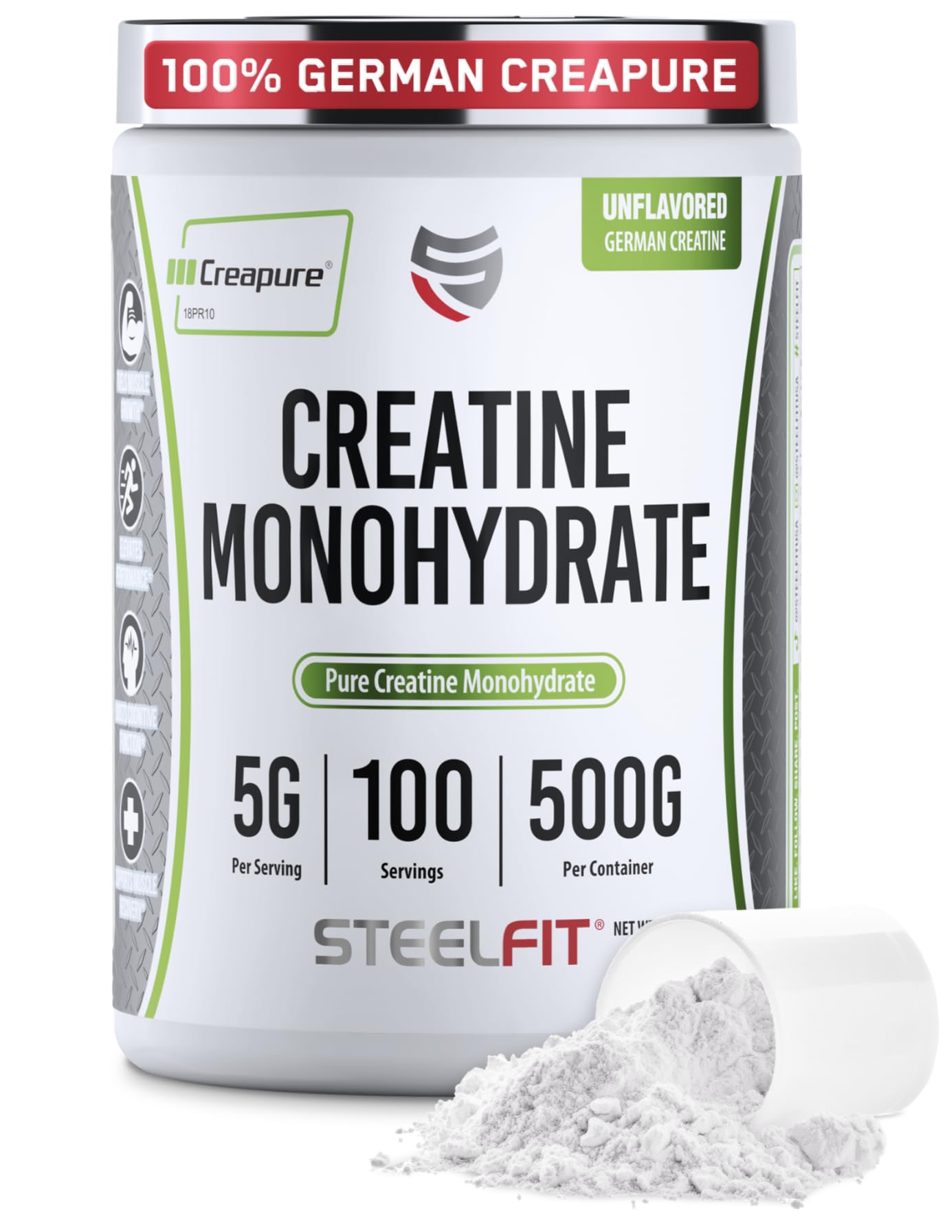SteelFit Creapure Creatine Monohydrate Powder tub label
