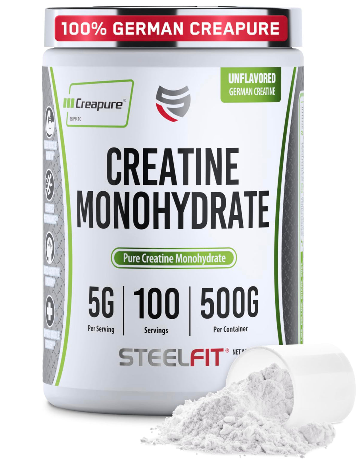 SteelFit Creapure Creatine Monohydrate Powder tub label
