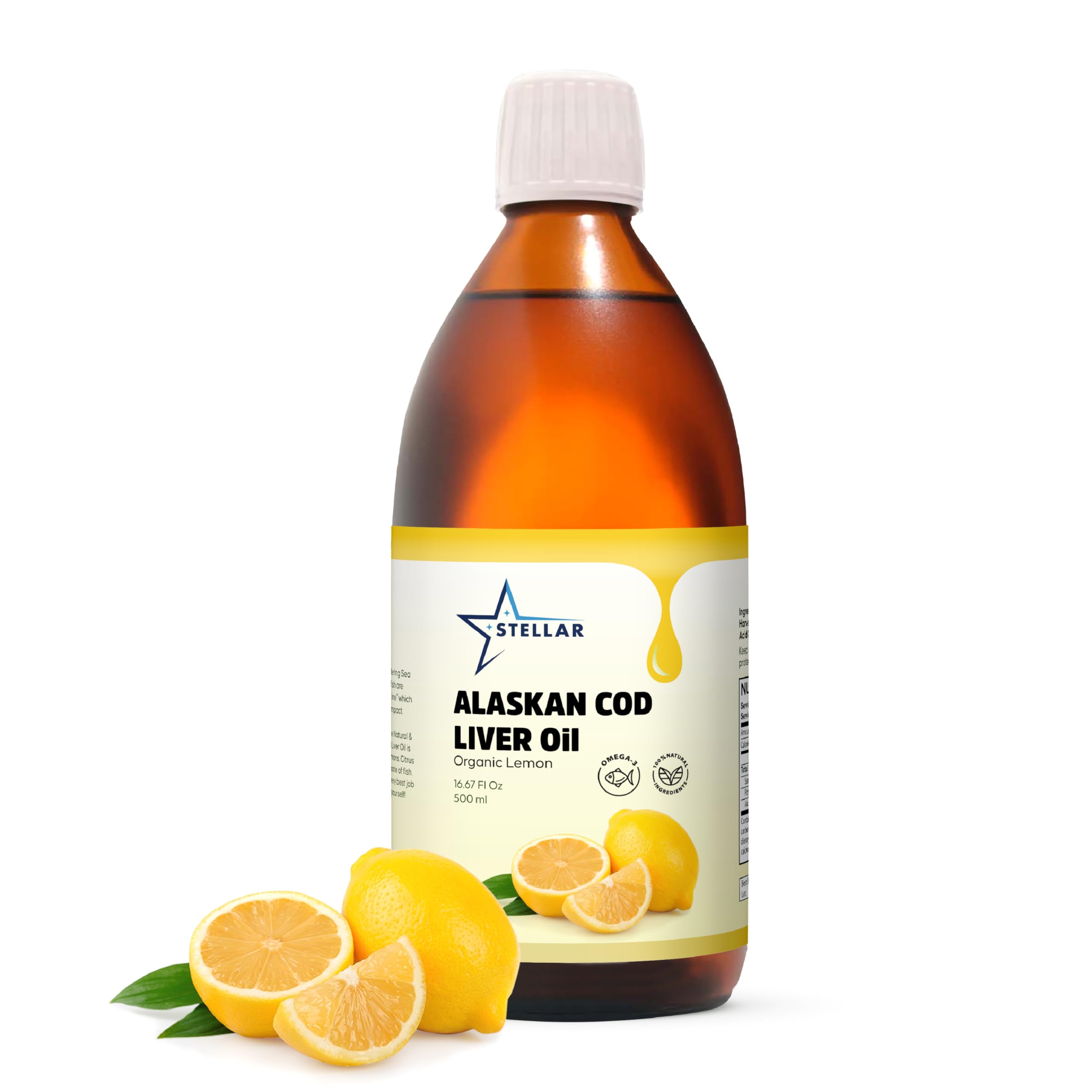 Stellar Alaskan Cod Liver Oil Lemon liquid bottle, 16.67 oz