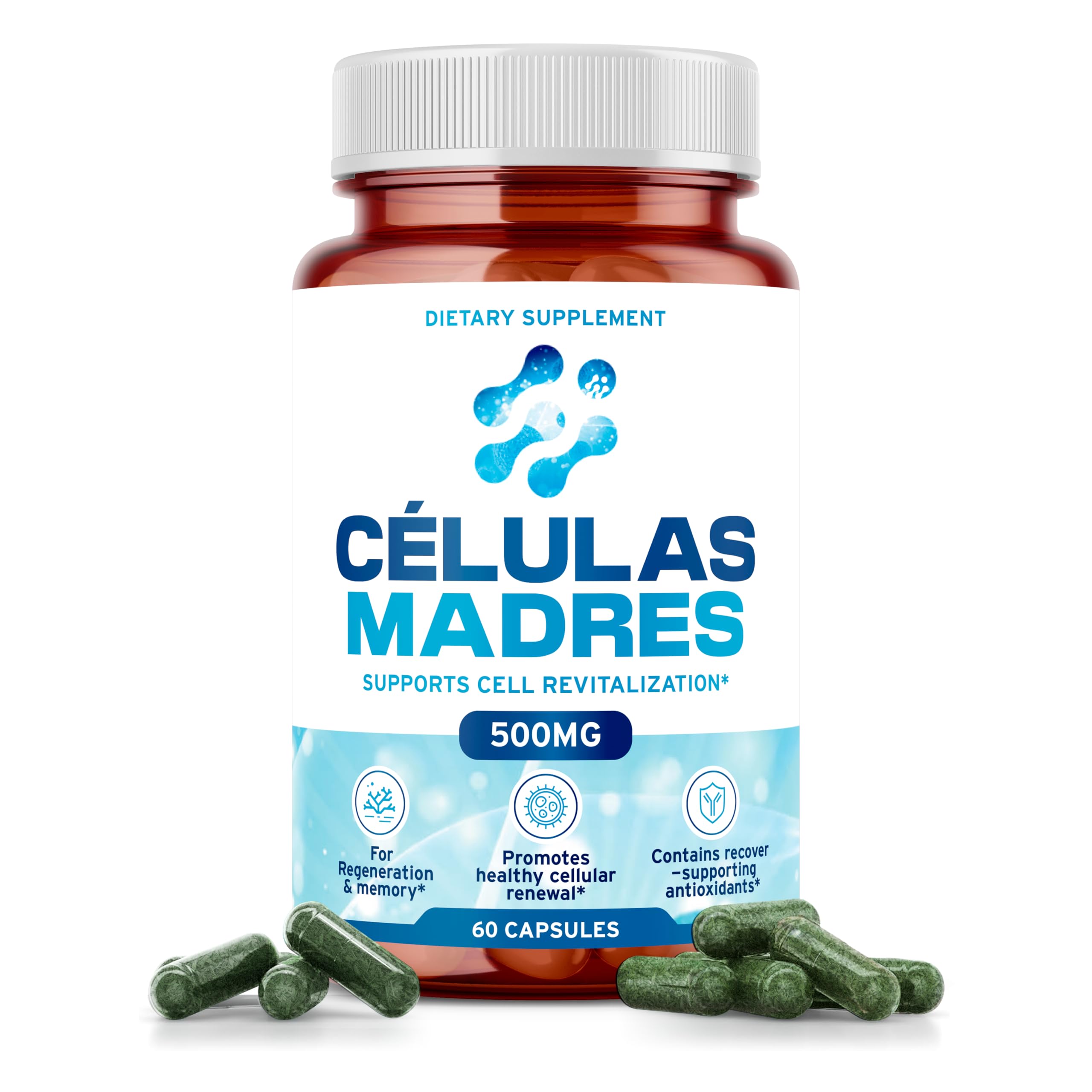 Stem Cell Supplements 500mg bottle with Spirulina and Chlorella