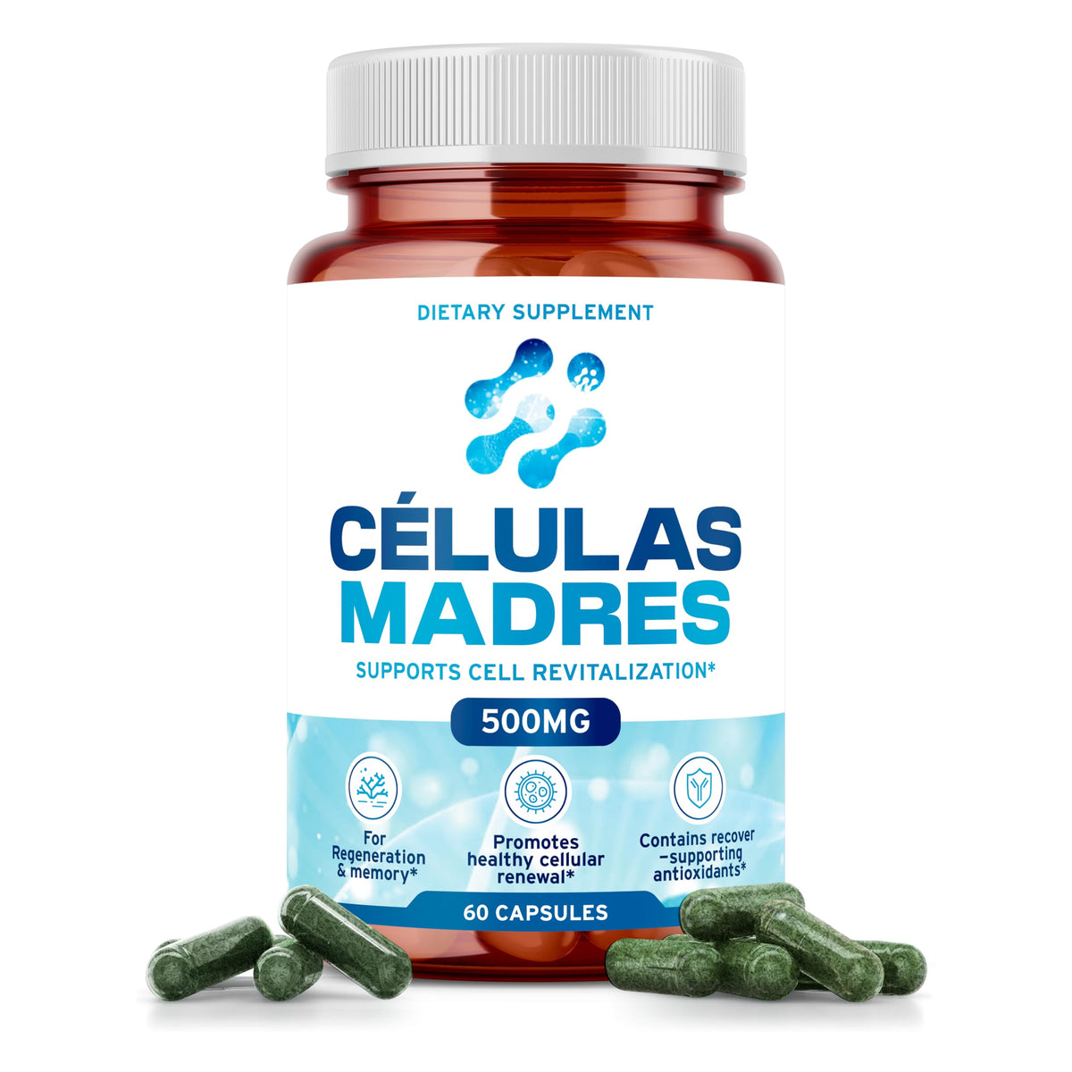 Stem Cell Supplements 500mg bottle with Spirulina and Chlorella