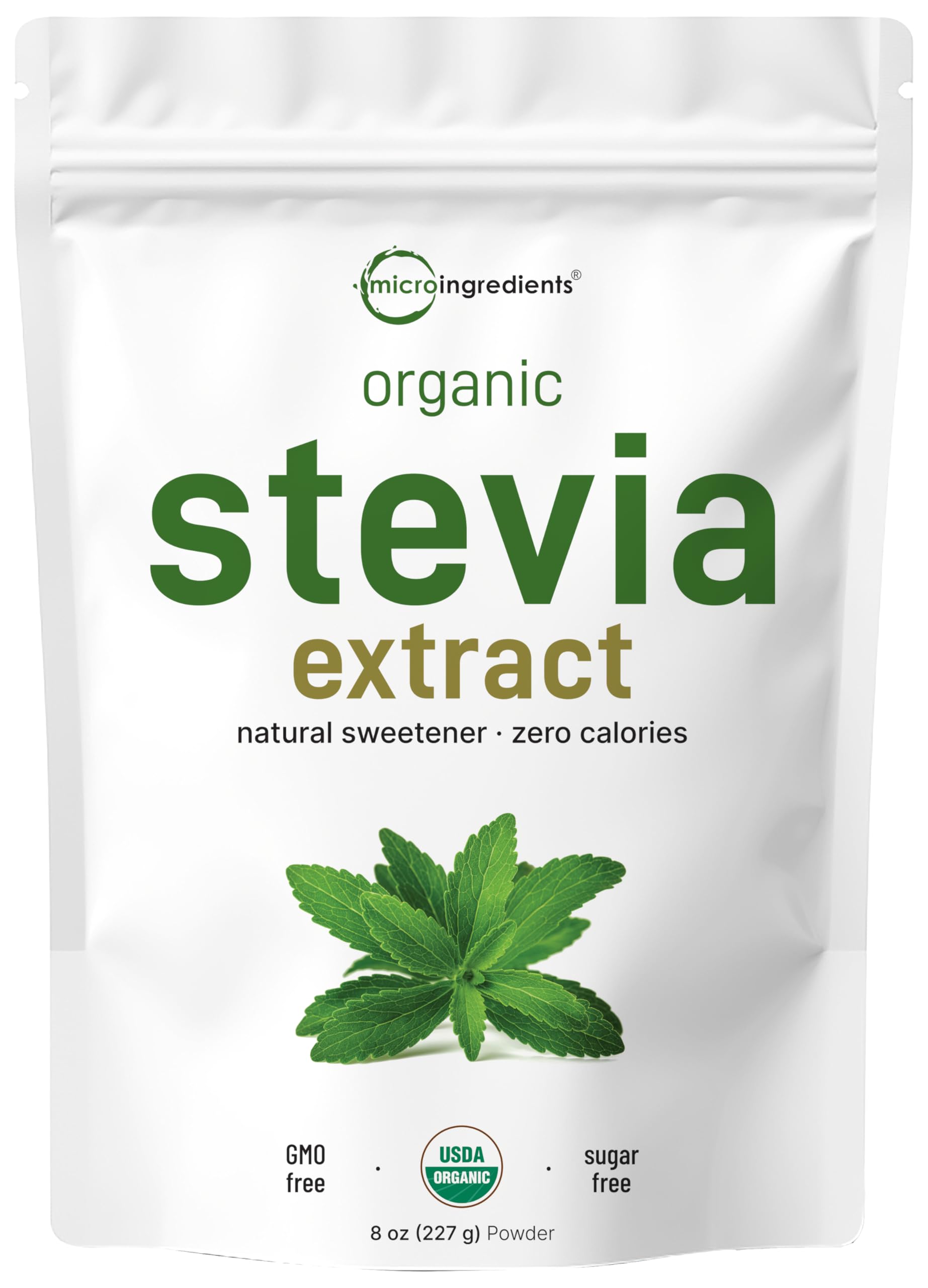 Front view of Pure Organic Stevia Powder 8 oz