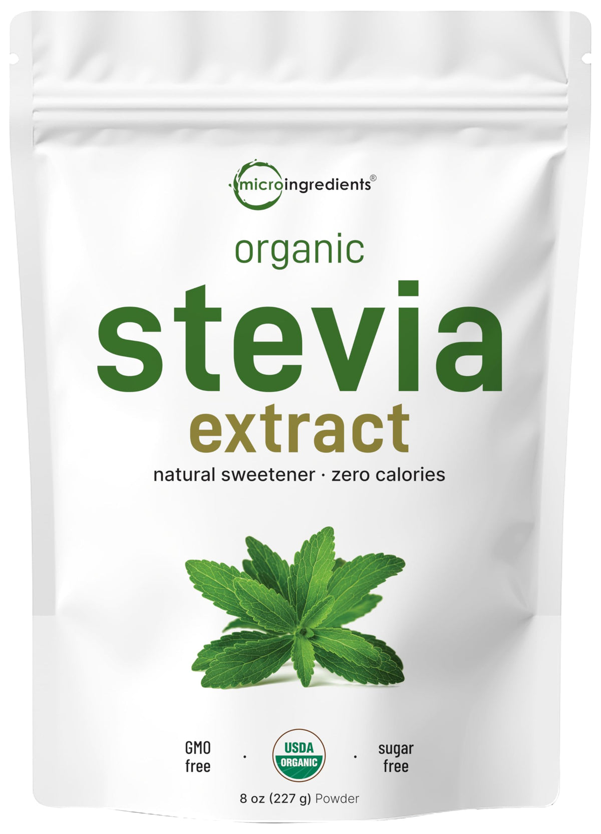 Front view of Pure Organic Stevia Powder 8 oz