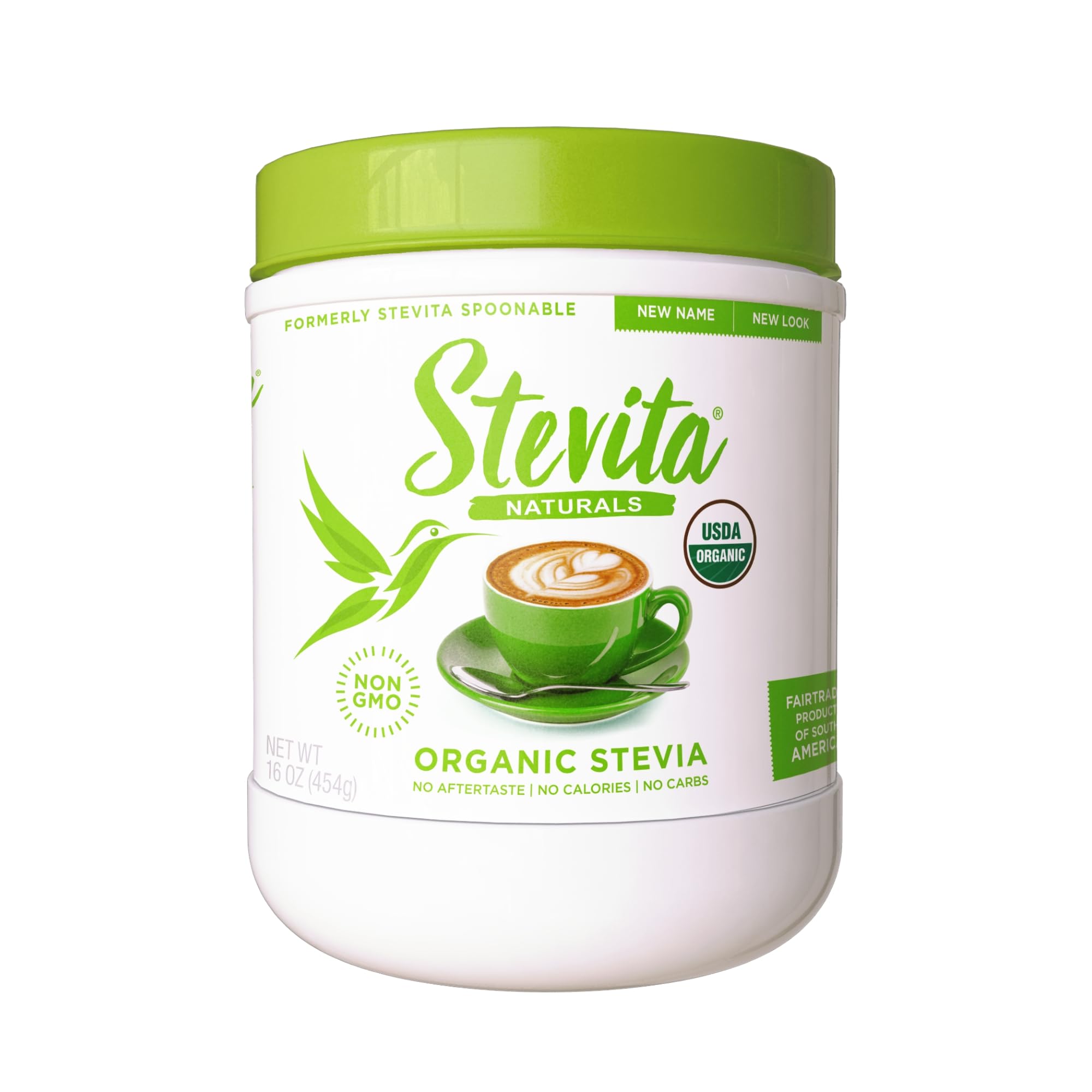 Stevita Organic Stevia 16oz jar – front view