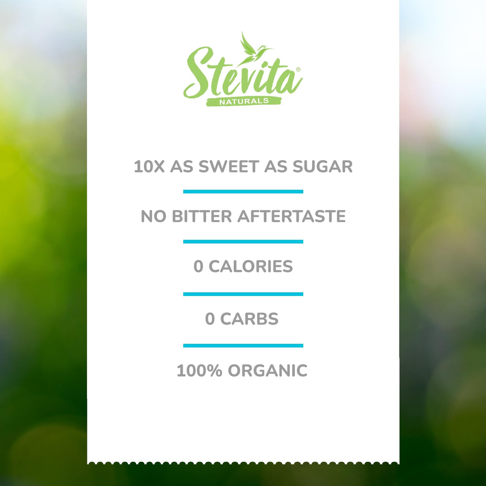 Close-up of Stevita Organic Stevia 16oz label