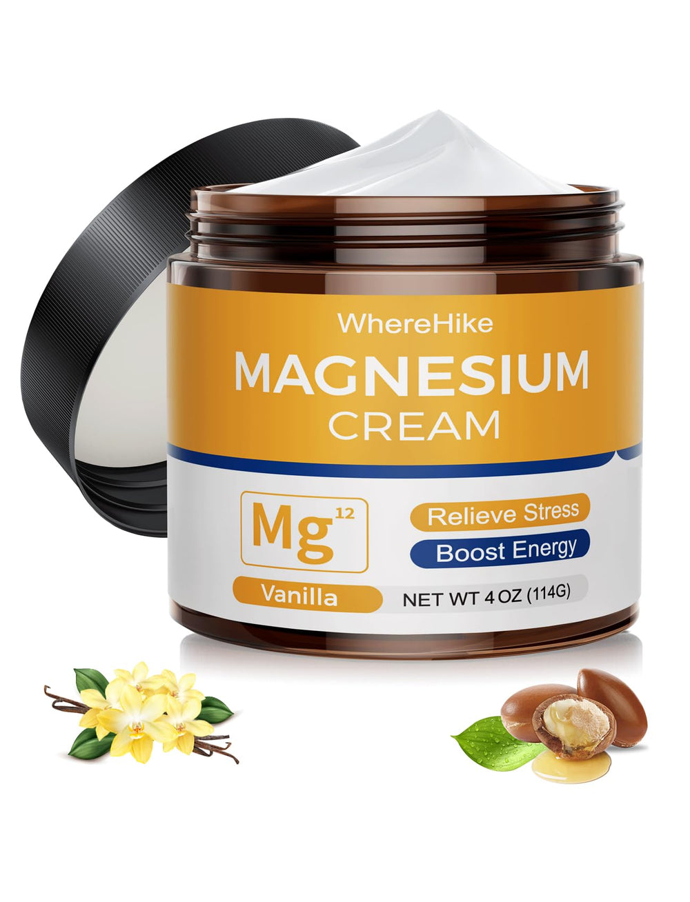 Front view of stilip magnesium cream vanilla bottle