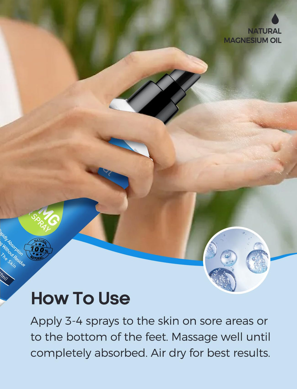 Stilip Magnesium Spray Vanilla Scent application to skin