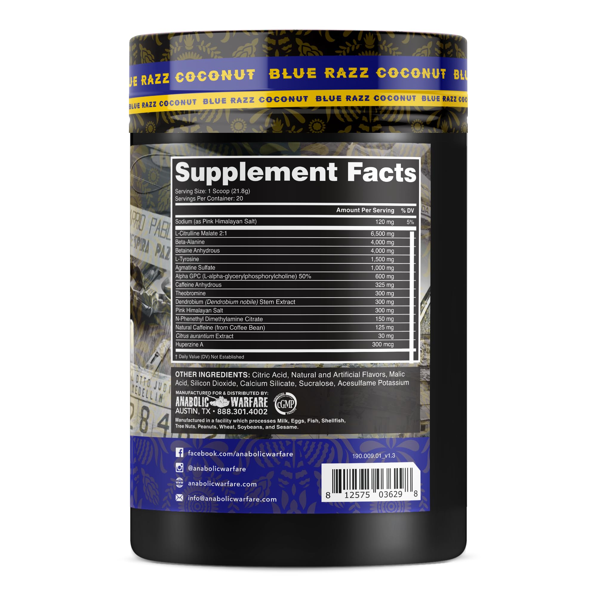 Graphic highlighting key ingredients Beta Alanine, L-Citrulline Malate, Betaine Anhydrous